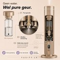 Gouden FUSIFY LX diffuser met gedetailleerde weergave van de technologie. "Geen water. Wel pure geur"
