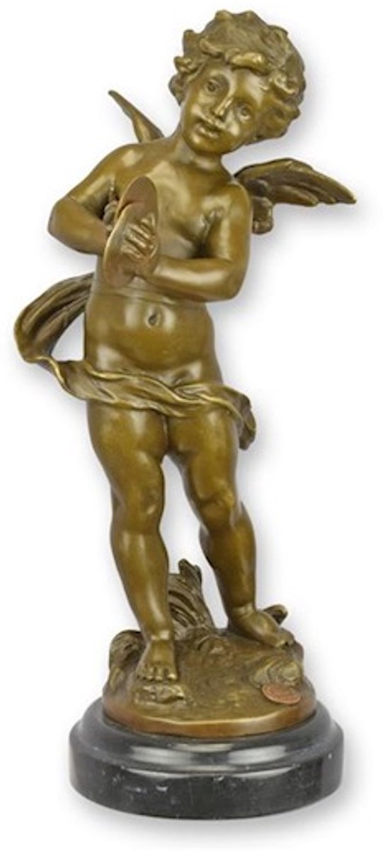 Bronzen beeld - Cherubijn met bekkens - sculptuur - 30,5 cm hoog