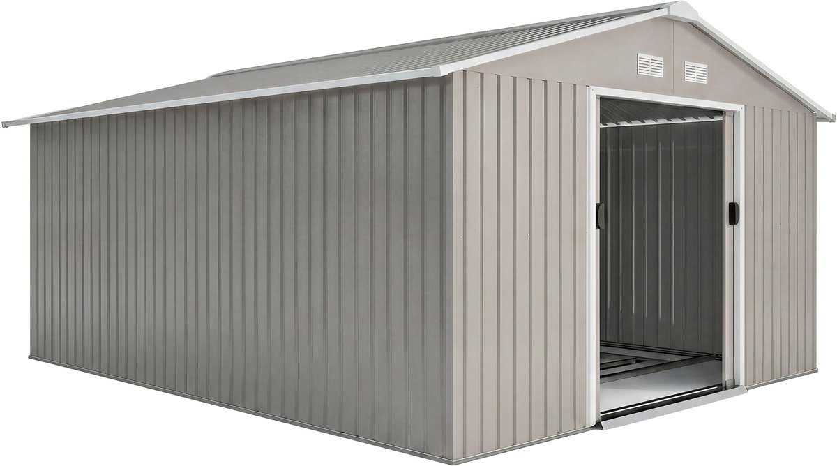 Gereedschapsschuur - weerbestendige tuinschuur voor tuingereedschap - met ventilatieramen - schuifdeuren - staal - lichtgrijs