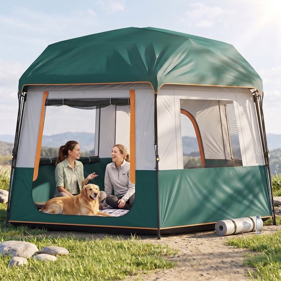 Tent 350x350x205 cm, groen Oxford-doek, kampeertent, familietent, stevig en duurzaam, praktisch en mooi, geschikt voor kamperen, tuinen, stranden en muziekfestivals, enz. — afbeelding 2