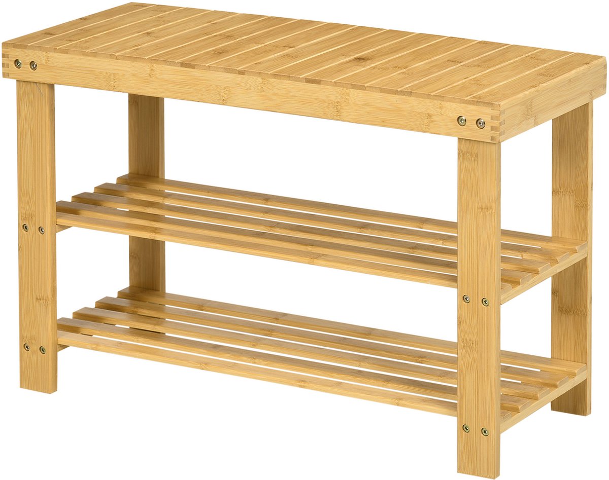 Bamboe Schoenenrek Schoenenbank - 70L x 28B x 45H cm - natuurlijk hout