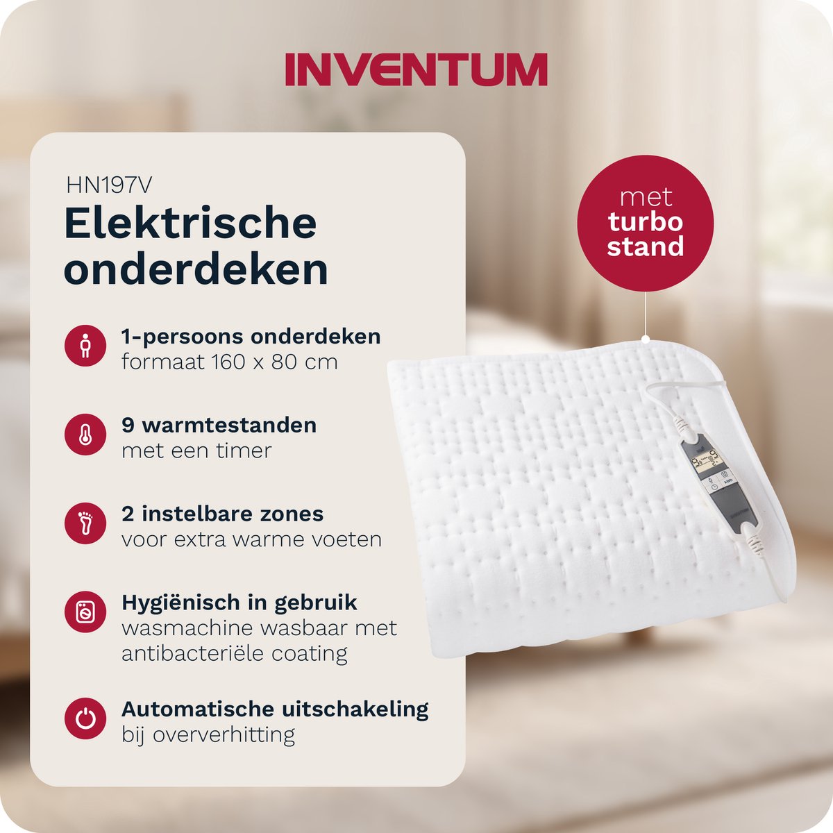 Inventum HN197V Elektrische Onderdeken 160x80 cm Wit - afbeelding 2