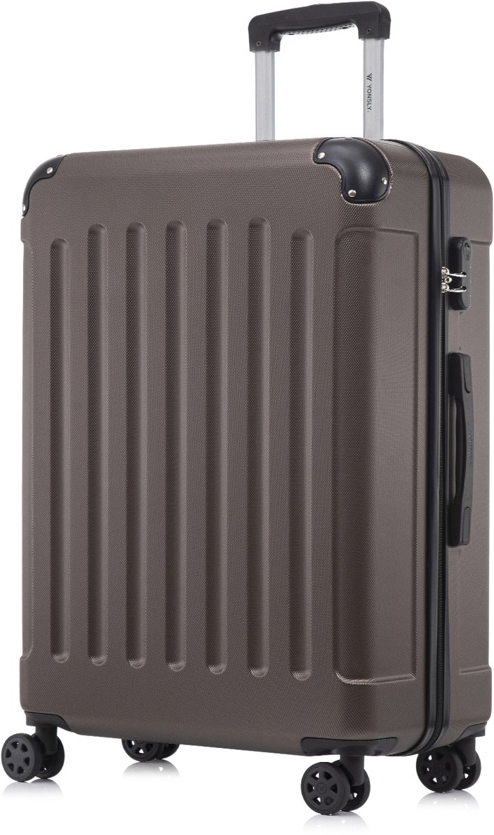 YONSLY Handbagage Koffer - 76 x 49 x 29 cm - 98 L - Cijferslot - 360° Draaibare Wielen - Grote Trolley - Braun