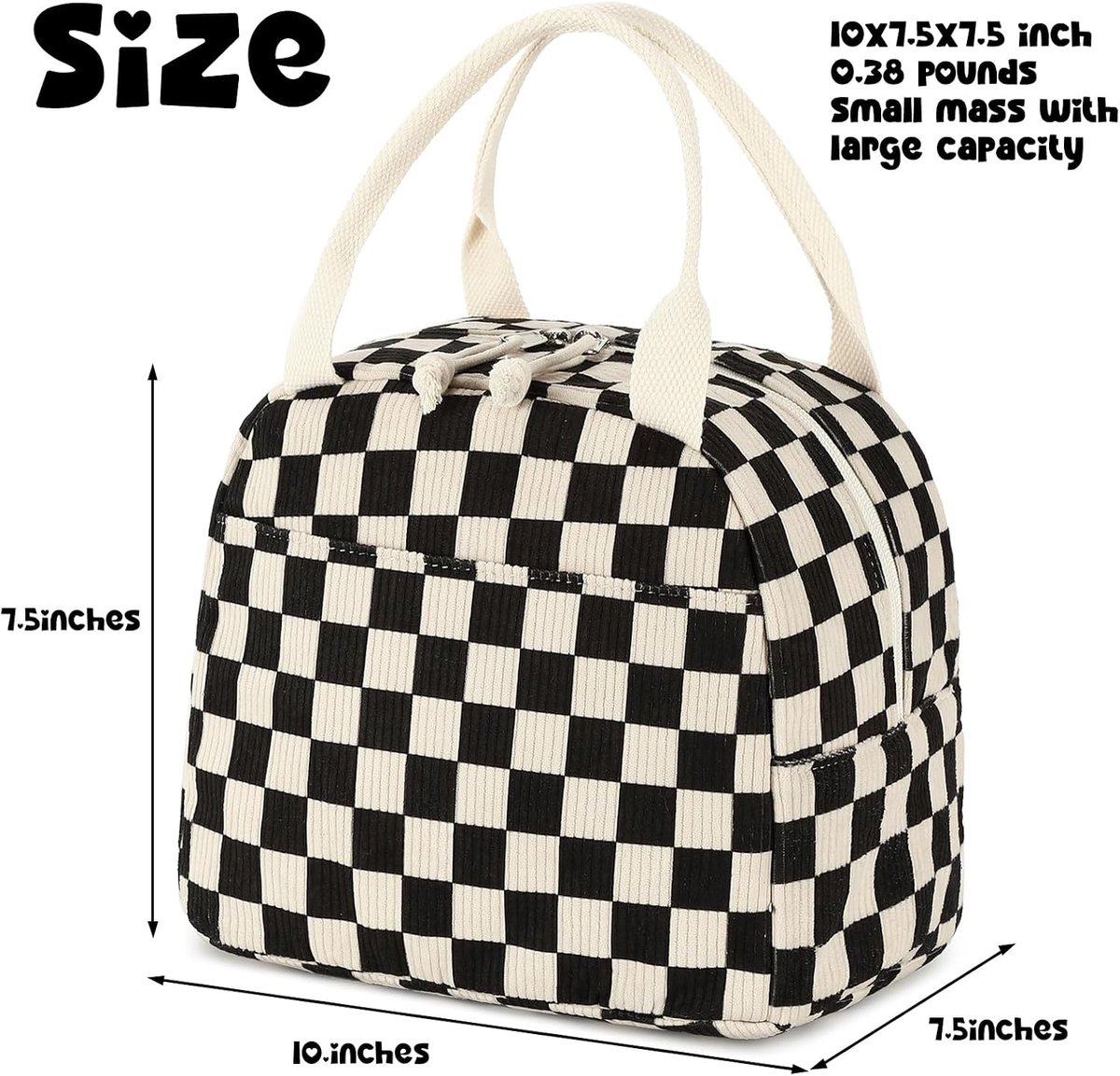 Koeltas - Koeltasje klein - Koeltasje lunch - Geïsoleerde Koeltas - lunchtas dames - Leuke Corduroy Lunch Tote - Herbruikbare Geïsoleerde Lunchbox - Voor Mannen en Vrouwen - Grote Capaciteit - Ideaal voor Werk, Picknicks of Reizen(zwart) — cadeau in Cadeau-ideeën - foto 4