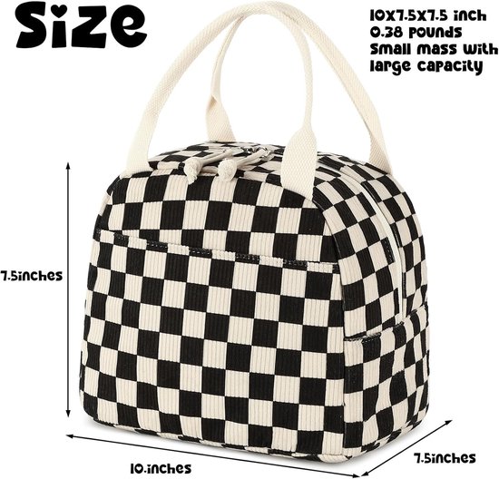 Koeltas - Koeltasje klein - Koeltasje lunch - Geïsoleerde Koeltas - lunchtas dames - Leuke Corduroy Lunch Tote - Herbruikbare Geïsoleerde Lunchbox - Voor Mannen en Vrouwen - Grote Capaciteit - Ideaal voor Werk, Picknicks of Reizen(zwart) van Merkloos — afbeelding 4