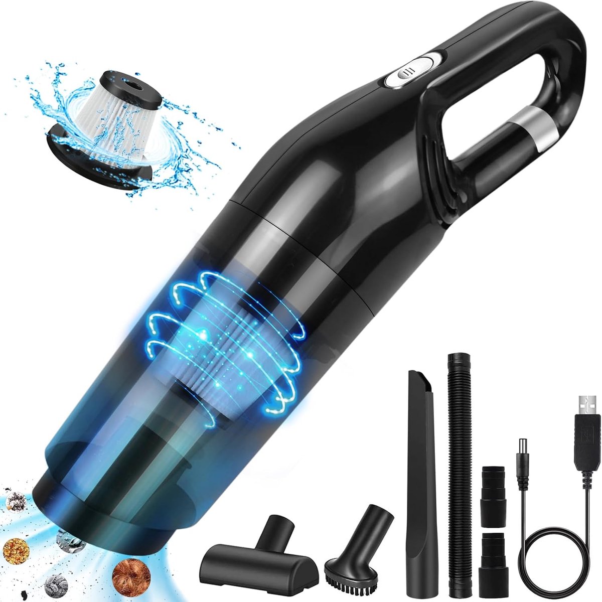Draadloze Handstofzuiger - Auto Stofzuiger - 3000 mAh Accu - Ca. 50 dB Geluidsniveau - Meerdere Opzetstukken met Slang - Voor Stof, Kruimels, Dierenharen en Vloeistoffen - Voor Huis, Auto en Kantoor
