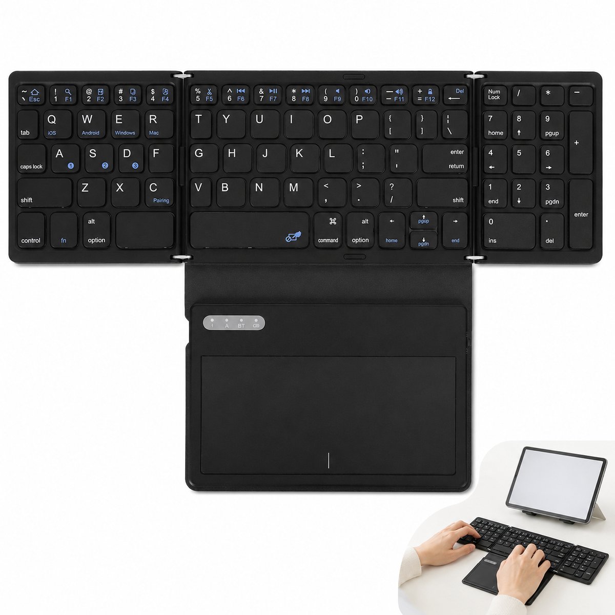 Opvouwbaar Toetsenbord - Bluetooth Keyboard - Met Touchpad - Stom - Lange Batterijduur - Voor Tablet Smartphone Laptop Pc Ios Android (zwart)