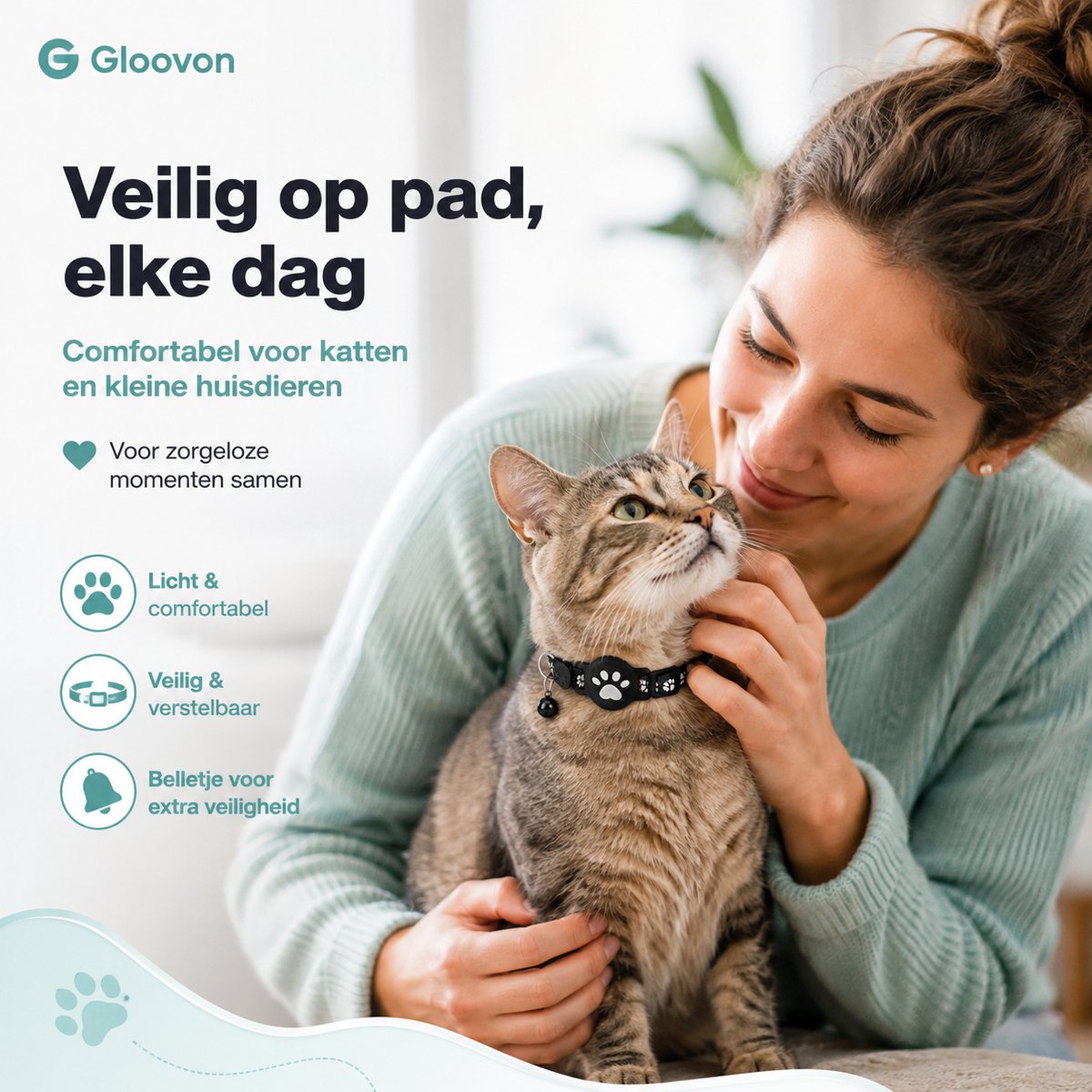 Gloovon® Kattenband met Tracker - GPS Tracker Kat - Veiligheidssluiting & Reflecterend - Nylon - 19-32 cm - Zwart thumbnail 5