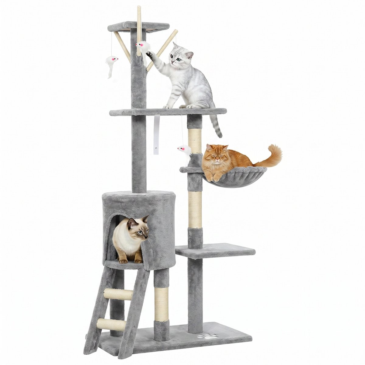 PawHut-Kattenkrabpaal - Spaanplaat, Pluche - 50 x 35 x 134,2 cm - Grijs