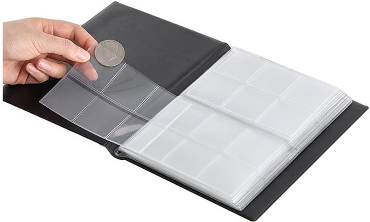Muntenalbum Grote Capaciteit - Munthouder - Munten Verzamelmap - 120 Compartimenten - PU Kunstleer - Zwart - Muntencollectieboek