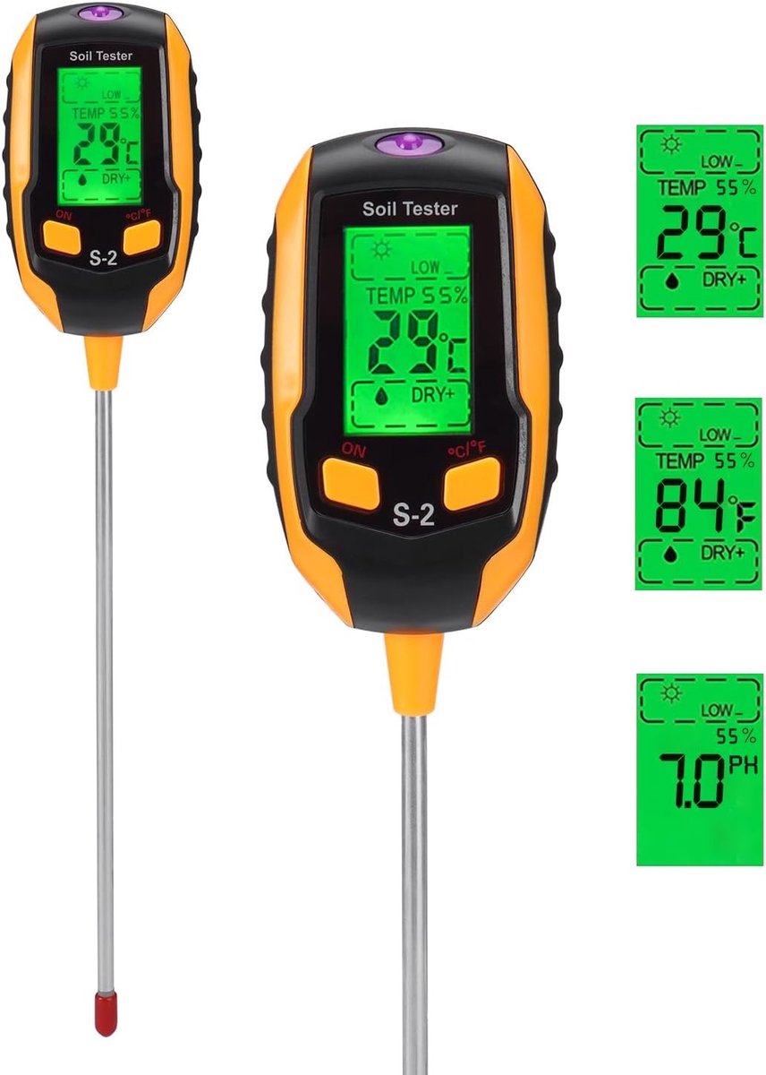 Bodemmeter - Groen - 5-in-1 Bodemtester voor Vochtigheid, pH, Temperatuur, Luchtvochtigheid en Lichtintensiteit - Voor Planten en Tuinen