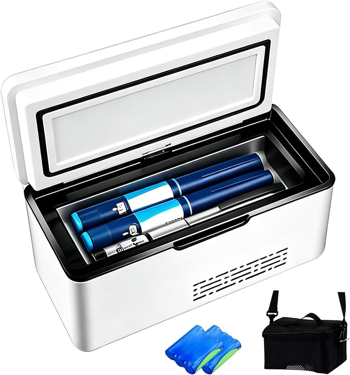 Draagbare Insuline Koelbox - Wit - 210 x 95 x 110 mm - Actieve Koeling van 2 tot 8 °C - Voor Medicijnen op Reis