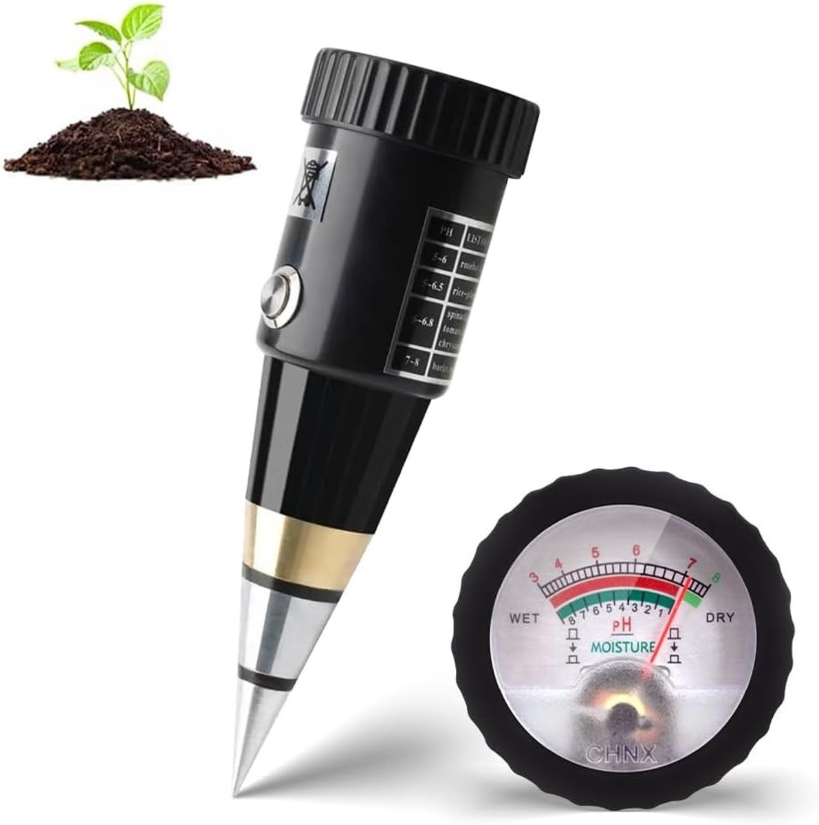 Bodemtester voor Tuin - Geen Batterij - 2-in-1 pH- en Vochtigheidsmeter - Voor Binnen en Buiten