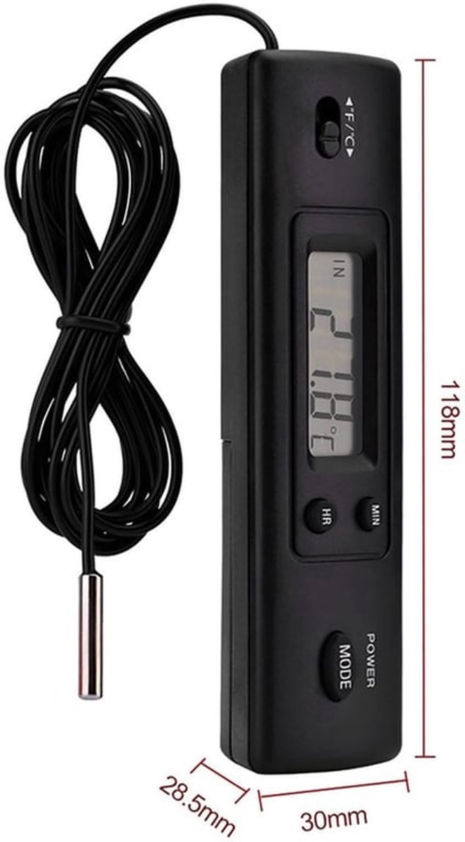 Digitale Thermometer - Dual Probes - Voor Binnen en Buiten - Zwart - Temperatuurmeting - Geschikt voor Koelkasten, Aquariums, Airco's