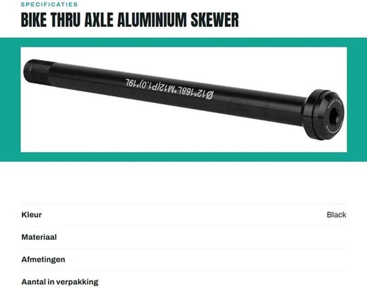 Thru Axle Steekas Aluminiumlegering 168mm - Geschikt voor 142x12mm - Snel te installeren - Robuust en duurzaam - Ideale fietsonderdelen - Fietsas