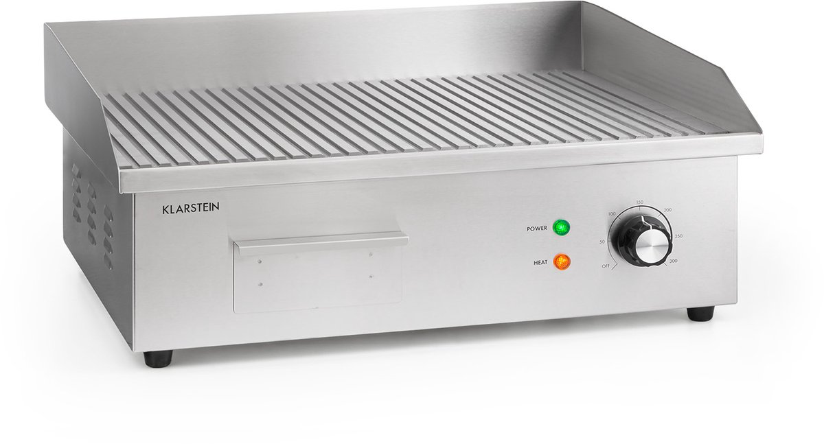 Klarstein Grillmeile 3000R Pro - elektrische bbq - 3000W,5x35 cm - Geribbeld - Zilver - 22 kg - voor Horeca - LED Thermostaat Energiezuinig - Tafelgrill - Indoor Grill - Tischgrill - Elektrische Grill - voor Snackbar - voor Foodtruck