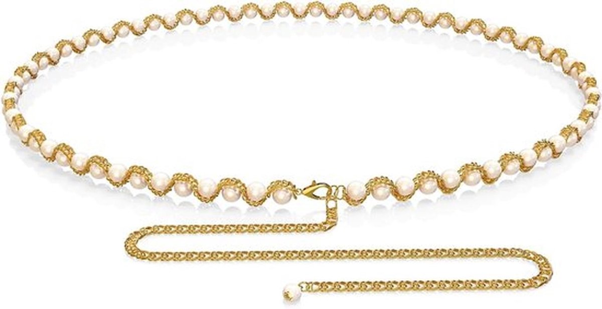 Stijlvolle Plus Size Ceintuur met Kettinkjes voor Dames, Verstelbare Lijfketting met Faux Parels, Ideaal voor Casual en Feestelijke Outfits