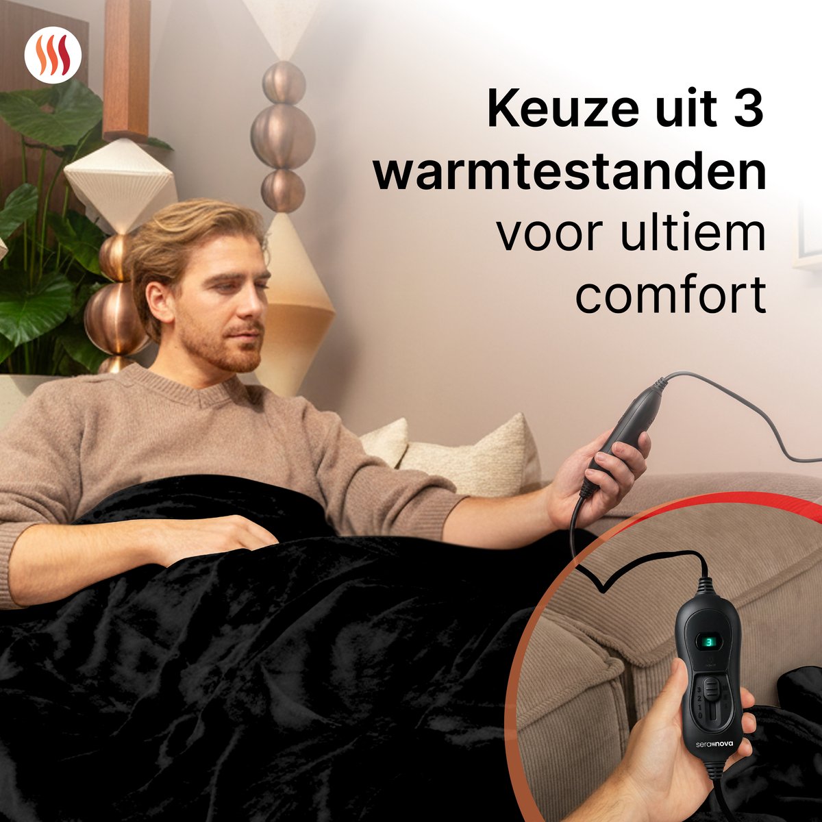 Seranova Elektrische Deken - 160x120 cm - 1 Persoons Warmtedeken - Dubbelzijdig Fleece - Knuffeldeken - Zwart thumbnail 2