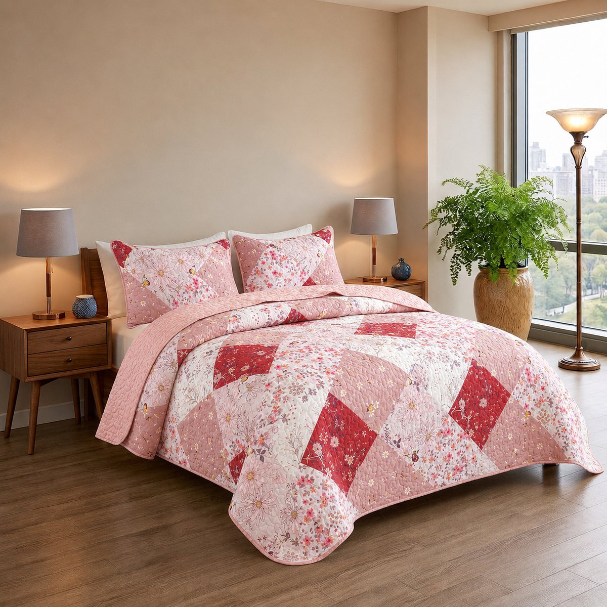 TRANKIELO® - spreiovertrek 240x260 cm – Lichtgewicht met 2 Kussenslopen – Comfortabel Microvezel – Elegant Rood Karo