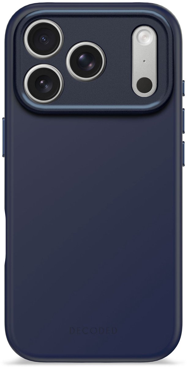 DECODED Siliconen Hoesje voor iPhone 17 Pro, Premium Soft-Touch, Antibacteriële Coating, MagSafe Compatibel, Valbescherming, Krasbestendig, Metalen Knoppen, Stevige Grip, Donker Blauw