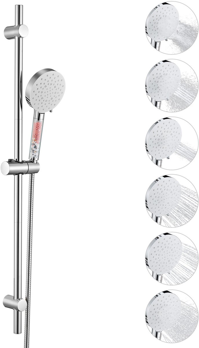 Auralum Max Doucheset met Handdouche - Douchekop met Filter - RVS - 90 cm Glijstang - 6 Standen - Doucheslang 150 cm - Complete Glijstangset - Waterbesparend - Chroom&Wit