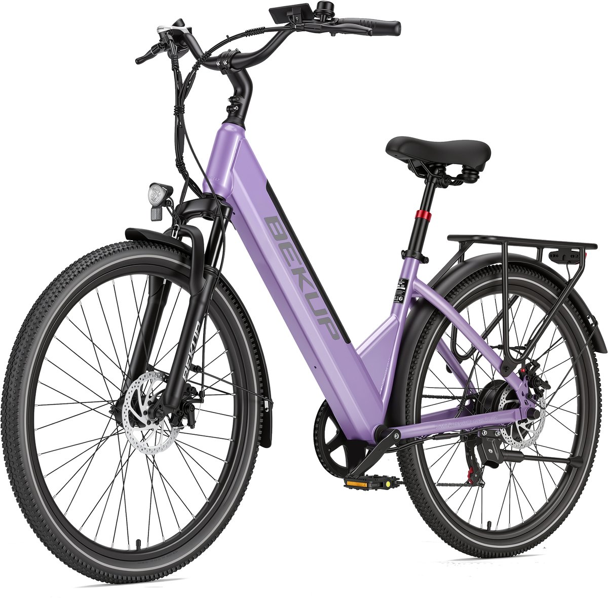 Elektrische stadsfiets voor woon-werkverkeer - 26 inch - 250W achterwielmotor - 45Nm hoog koppel - 522Wh lithium accu - Actieradius tot 75 km - Lage instap frame - Schijfremmen - LCD-display - Geveerde zadelpen - Avondroze