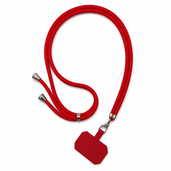 Cordon de téléphone rouge avec clip métallique et support de téléphone rouge.