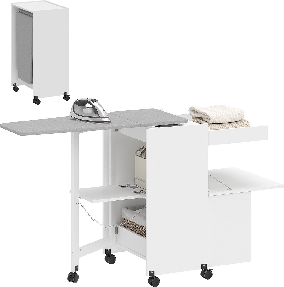 HOMCOM - Strijkplankkast - Linnen (100% polyester), MDF - 154 x 55 x 87 cm - Wit