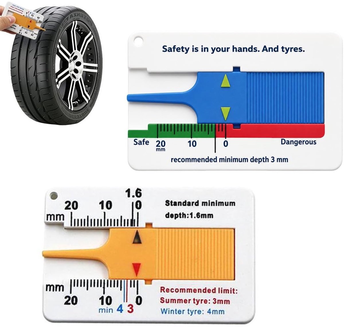 Solidchoice - 2 Stuks Diepte Meter voor Banden in Plastic