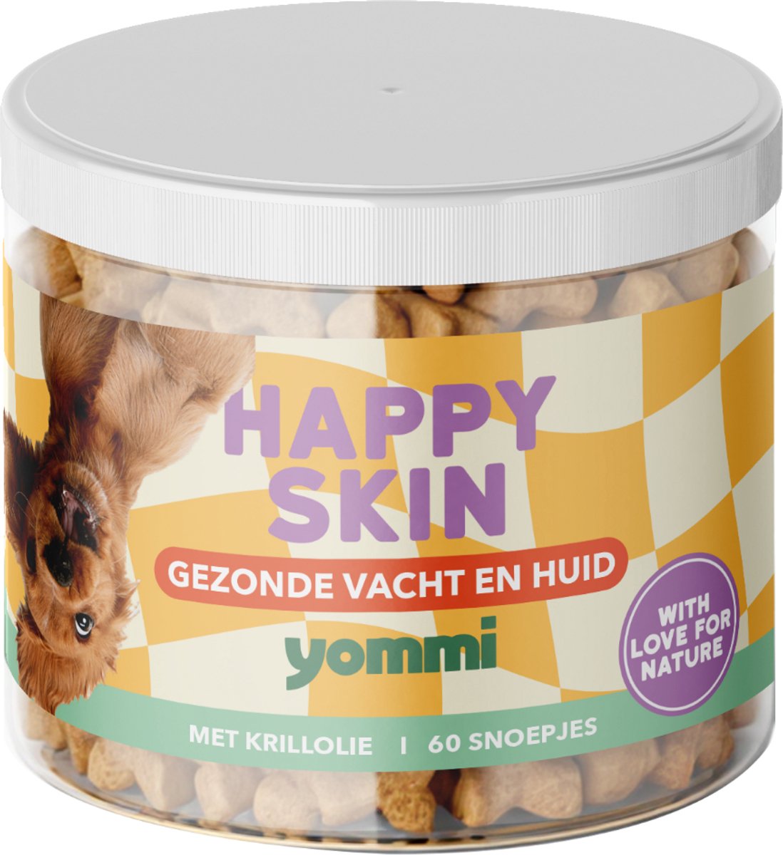 Yommi Happy Skin (60st) - Honden Kauwsnoepjes voor een zachte, glanzende vacht van binnenuit - Met Omega 3 & Biotine