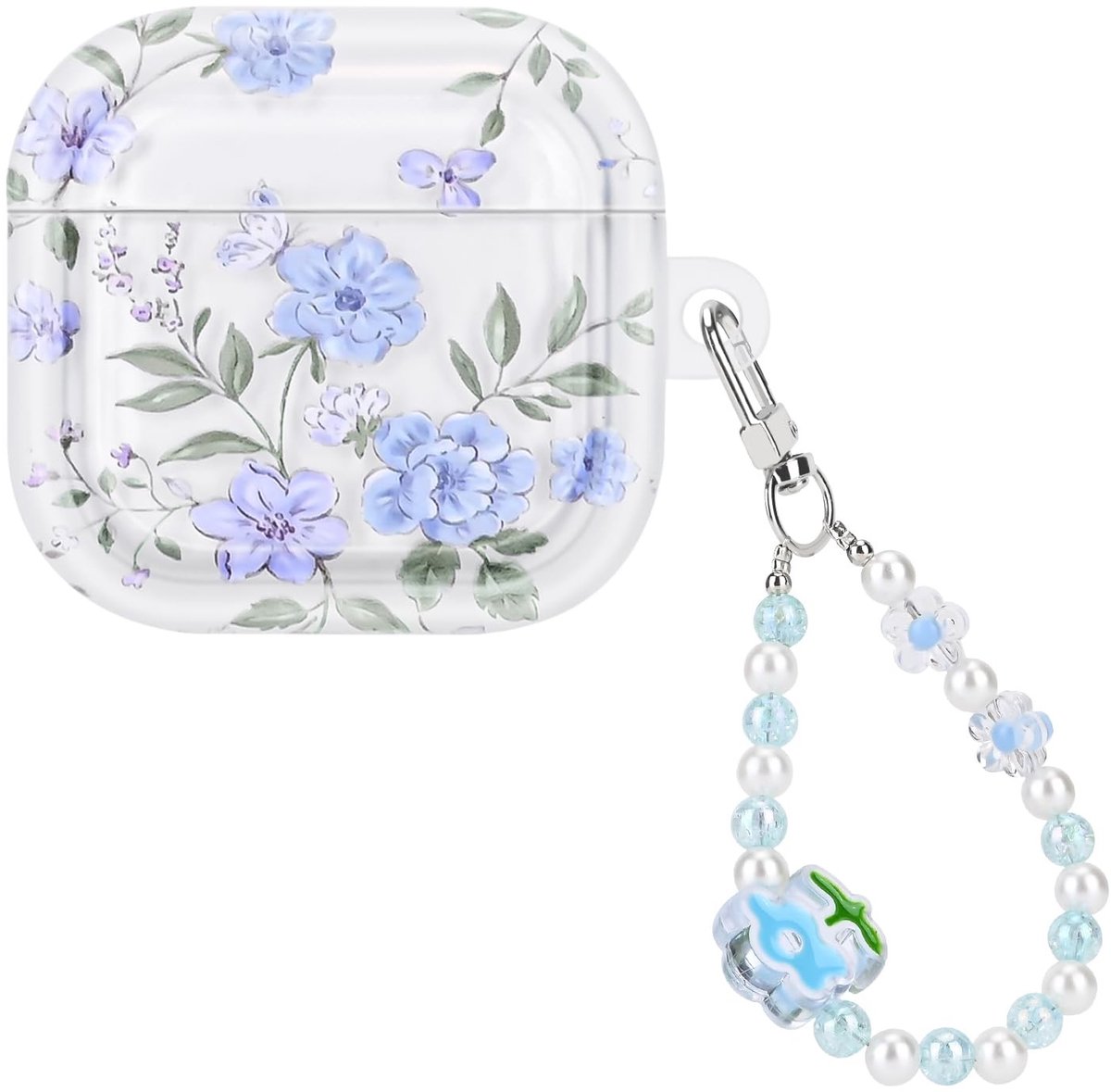Solidchoice - Ultra-Dunne TPU Hoes voor AirPods 4 met Blauw Bloemenpatroon