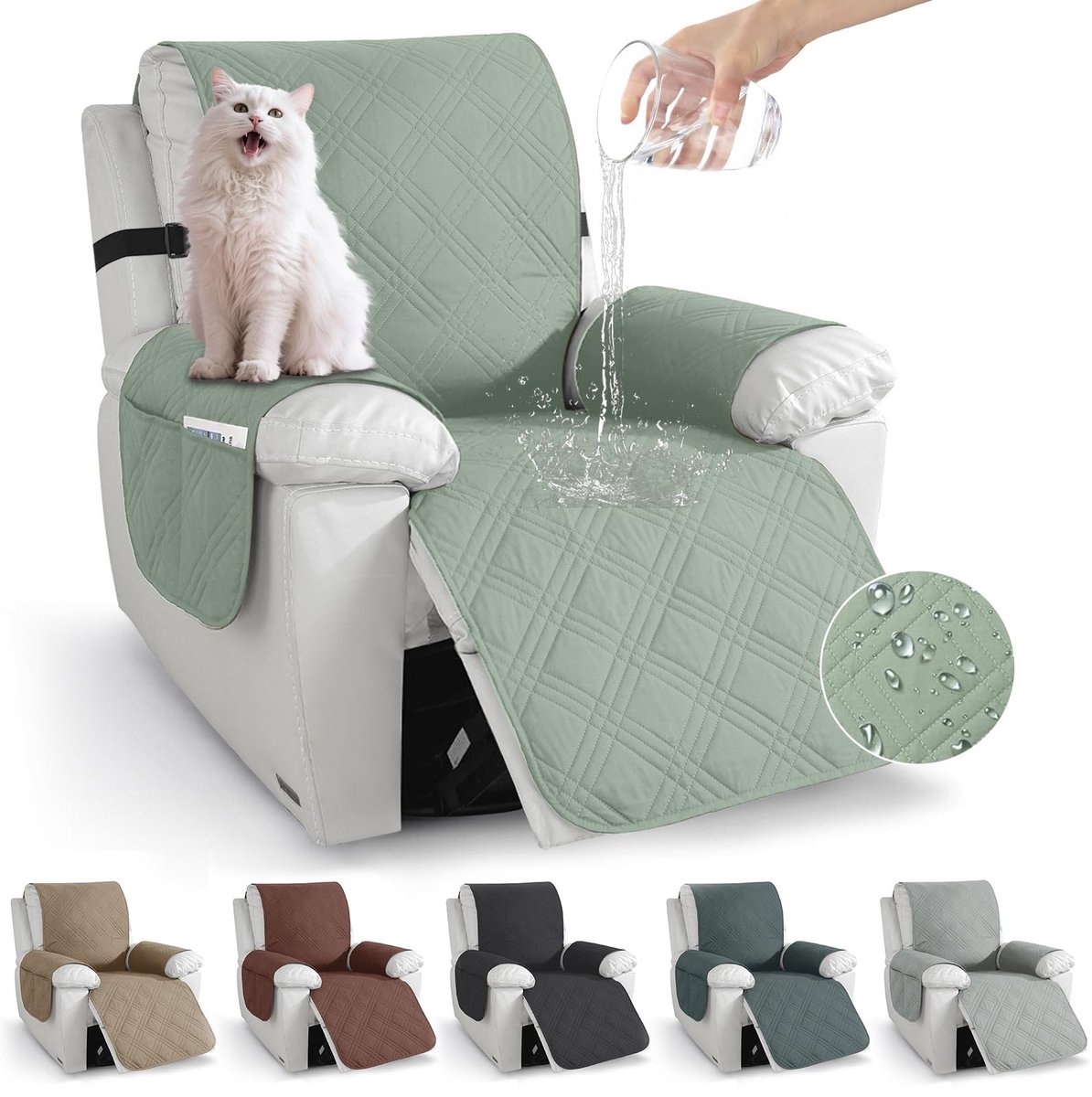 Solidchoice - Fauteuilbeschermer met Antislip en Zakken voor Relaxstoelen