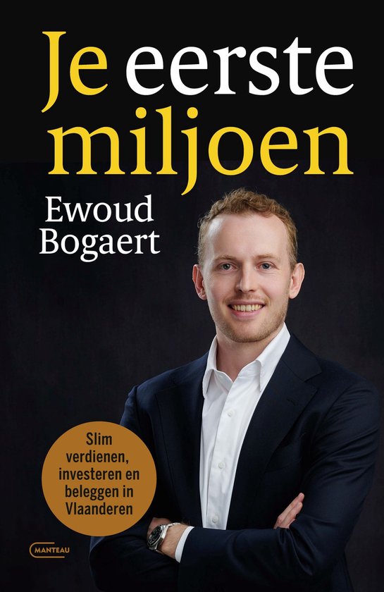 Couverture de livre 'Votre premier million' avec un homme souriant en costume, chemise blanche et un cercle avec du texte.