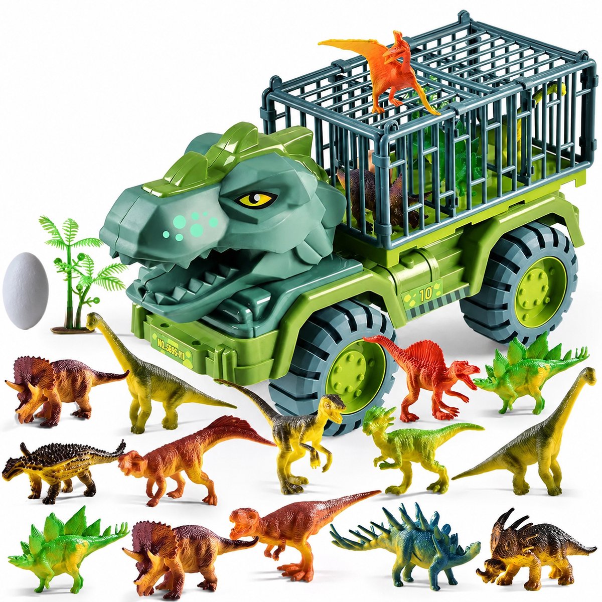 BOTC Dinosaurus Transporttruck - Speelset met 15 Dinosaurusfiguren & Accessoires - Dino Speelgoed voor Kinderen