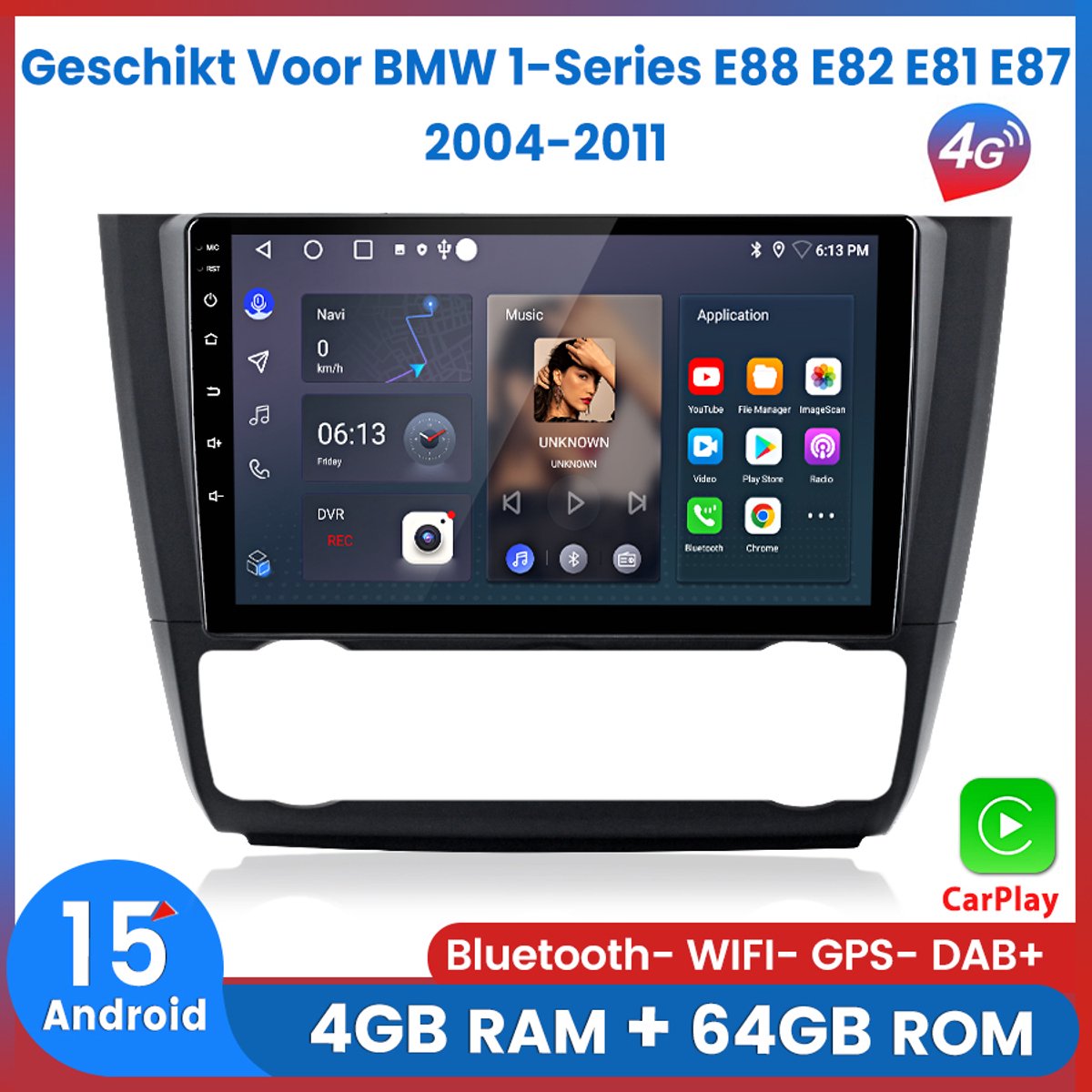 Awesafe Autoradio - 4GB & 64GB 8-Kern V1PRO - Geschikt Voor BMW 1-Series E88 E82 E81 E87 2004 t/m 2011 - Carplay & Android auto - Met navigatie GPS - Radio scherm - 2004 2005 2006 2007 2008 2009 2010 2011