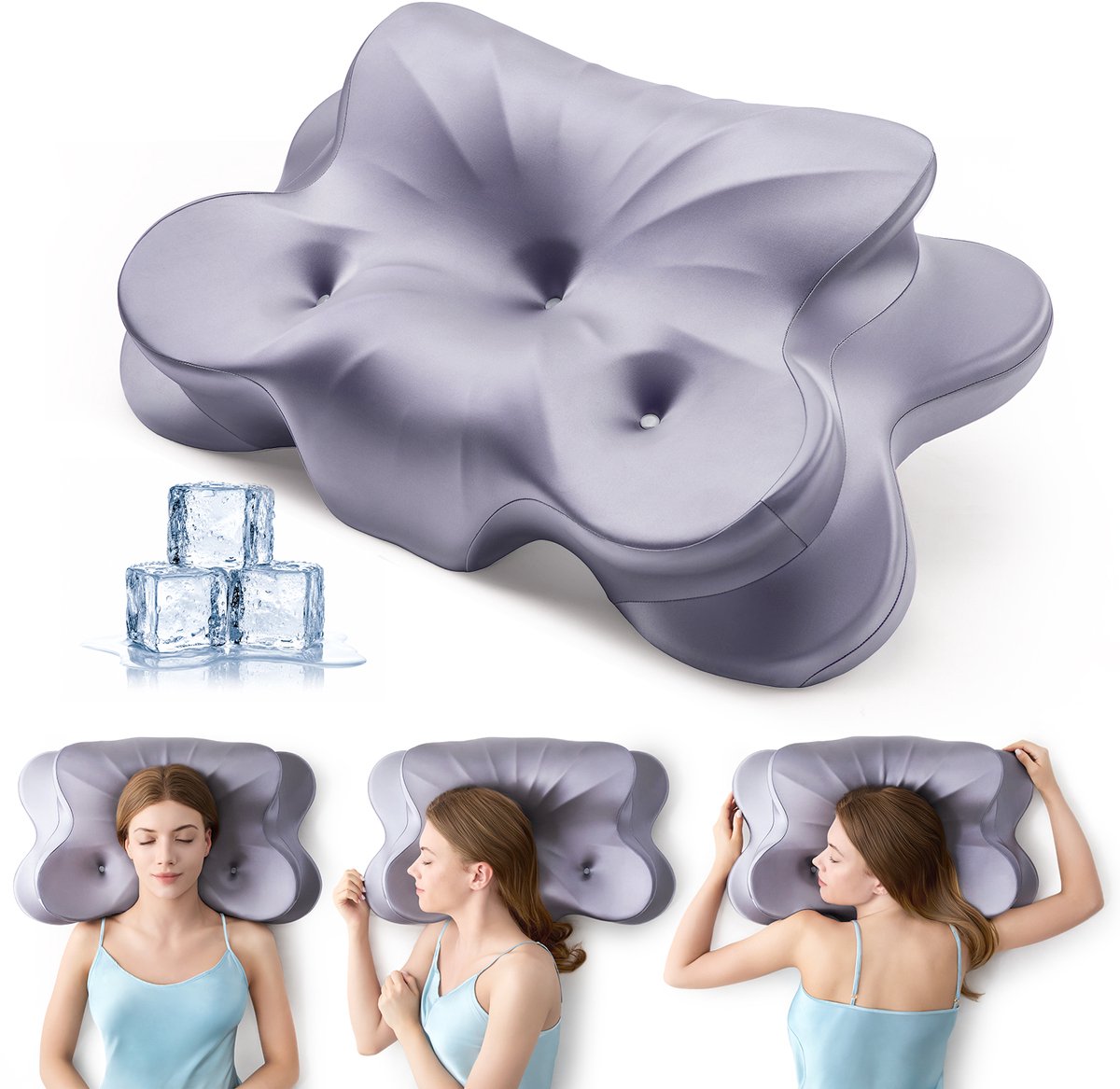 NiceLuck Memory Foam voor Nekklachten Dreamora - oor Rug, Buik- en Zijslapers - Memory Foam - Traagschuim Kussen - Slaapkussen - Kussen - Ergonomisch Kussen - Orthopedische Kussens-grijs