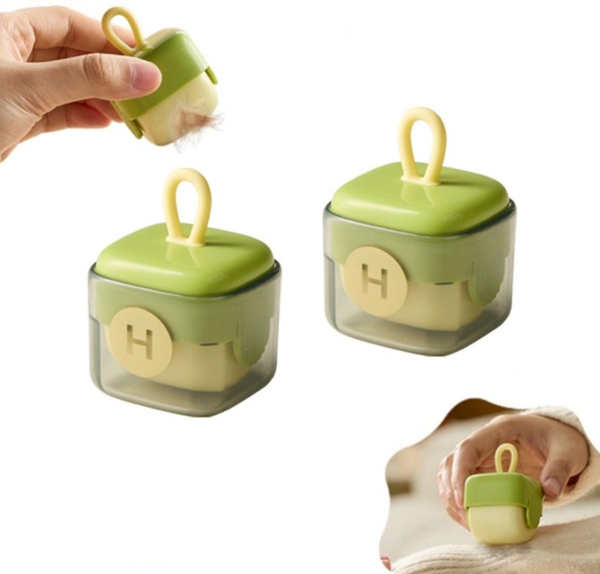 2er Set Mini Fusselroller Waschbar – Wiederverwendbarer Tierhaarentferner – Tragbare Kleiderrolle für Kleidung, Möbel und Reisen – Groen