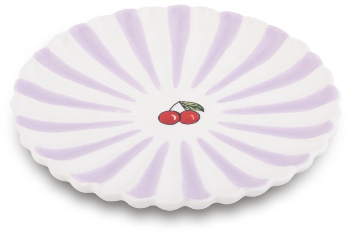 Dinerbord Fruity Cherry – Lila/Wit Gestreept – Aardewerk – ø 28 cm