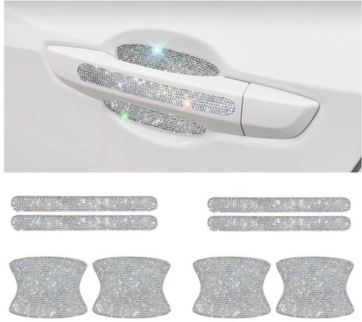 - Zelfklevende autodeurgreep - Bling deurgreep - Krasbestendig - Wit - Kristal deurgreep - Universeel voor alle auto's - 8 stuks