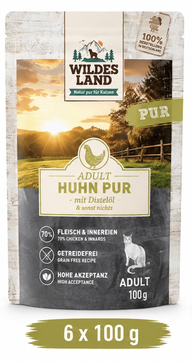 Wildes Land Wildes Land Cat Pouch PUR Adult Kip met Distelolie - 6 x 100 g