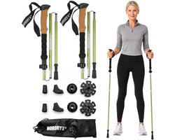 Nordryx Nordic Walking Stokken Opvouwbaar - Wandelstokken Verstelbaar 110-130 cm - Inklapbaar 38 cm - Lichtgewicht Aluminium - Kurk Handvat - Incl. Draagtas en 8 Voeten - Dames en Heren - Mos Groen