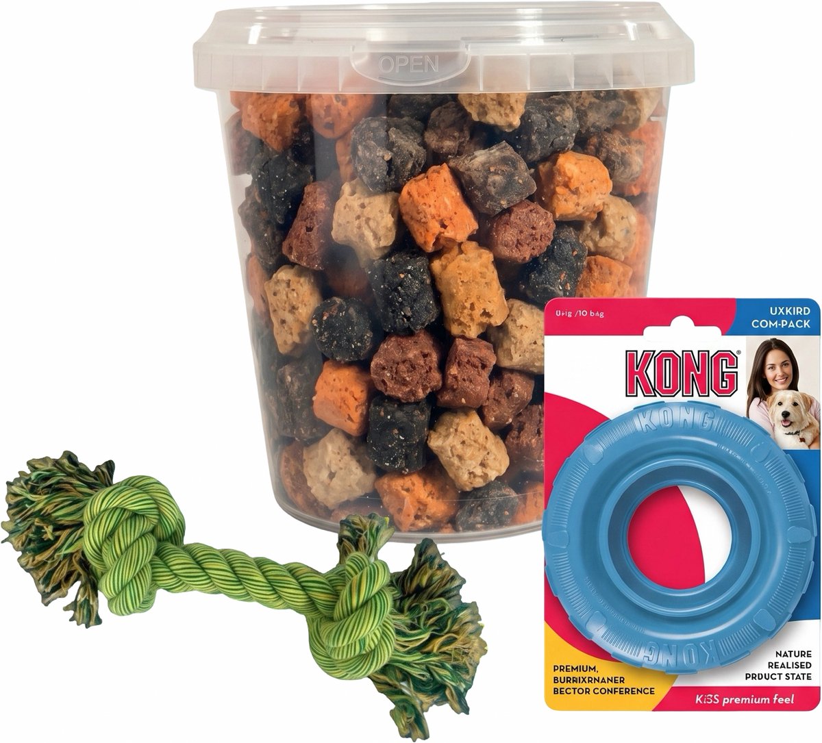 Combideal: Kong Puppy Tires + Mixtrainers Emmer 850 ml + Stevig flostouw