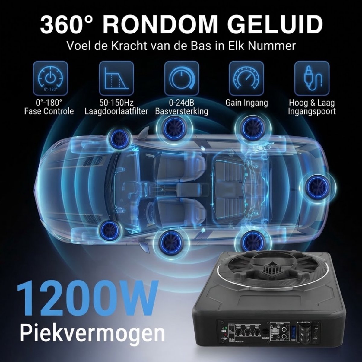 Subwoofer Auto - Actieve Subwoofer Kist - Subwoofer Auto met Versterker - Zwart - 35cm x 26cm x 35cm – foto 5