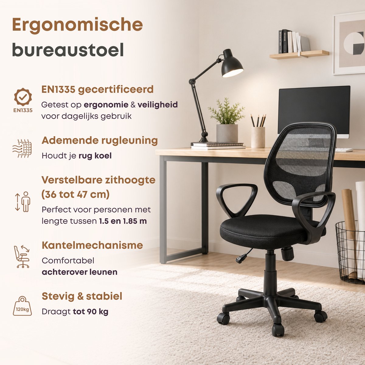 ACAZA Bureaustoel - Zwart - Bureaustoel Kinderen - Stoel - afbeelding 2