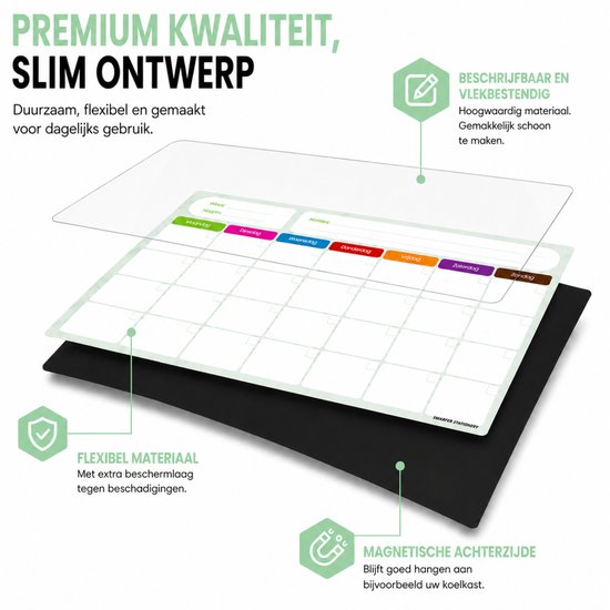 Brute Strength - Magnetisch Weekplanner whiteboard (8) - 53 x 34 cm - Planbord - Familieplanner - Gezinsplanner - To Do Planner - Planner voor kinderen - Maandplanner whiteboard