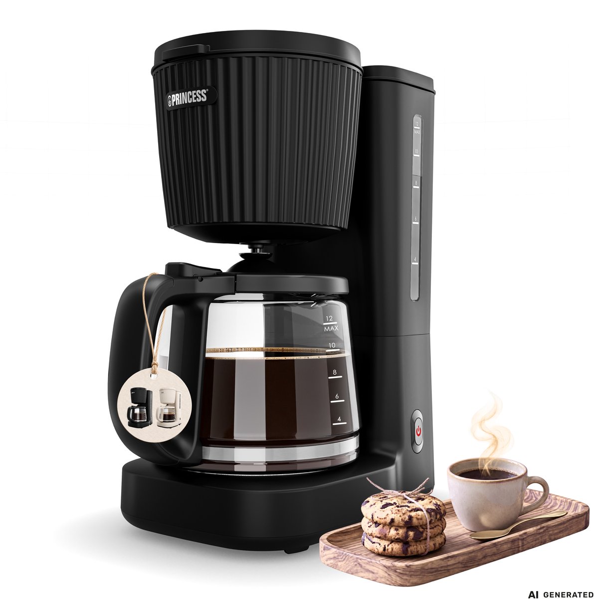Princess Coffee Maker Wave Koffiezetapparaat – 1,5 L Glazen Kan – 1000 W – Zwart/RVS - 246058