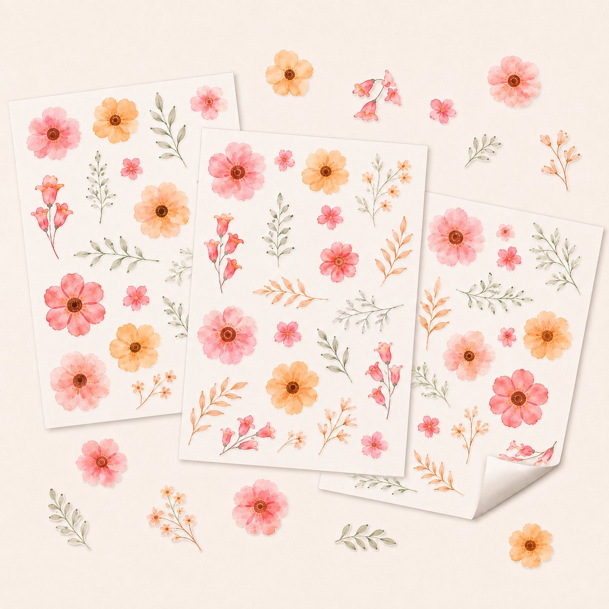 YYchan Muurstickers met Delicate Aquarel Bloemen - Boho Muurstickers voor de Kinderkamer - Zelfklevende Wanddecoratie - 29 x 20 cm - 3 Vellen