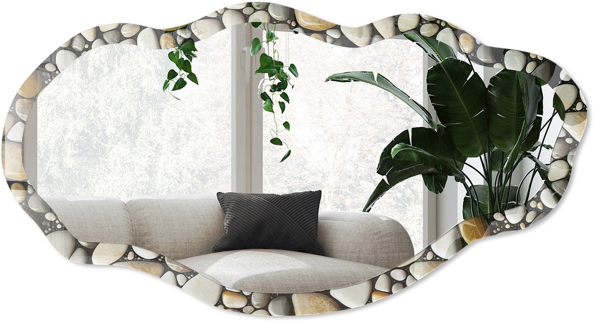 Wallfluent Mozaïek Van Steen Spiegel - Grijs Stijlvolle Wandspiegel - Organische Spiegel - Badkamer, Slaapkamer, Hal - Minimalistisch - 45x90 cm - Totale afmeting 52x97 cm