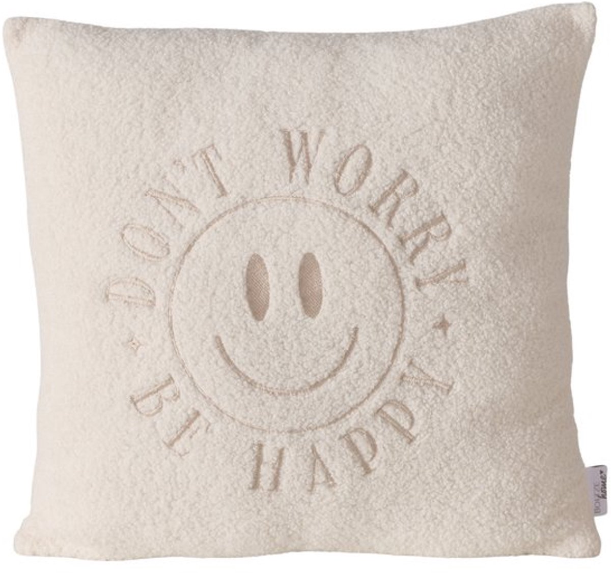 Boltze - Kussen - Sierkussen - Smile - 45x45cm - Zacht Teddy Kussen - Smiley - Don’t Worry Be Happy