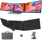 TYVON Triple Portable Monitor 15.6 inch - Flip - Tri screen - Full HD Draagbare monitor met USB-C & HDMI - Voor Apple en Windows - Plug & Play - Dubbel Scherm - Opvouwbaar - Laptop Scherm Uitbreider - Externe Monitor incl. Draagtas - Beeldscherm
